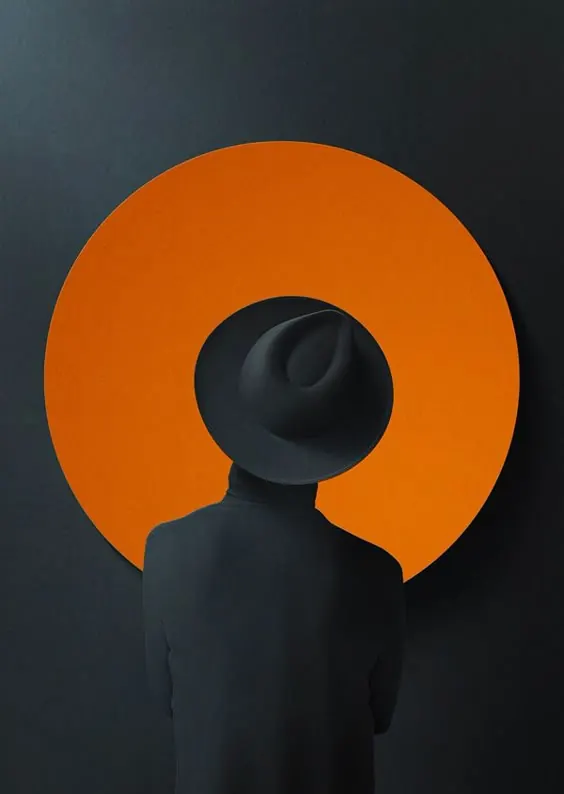 Minimalist Silhouette with Orange Circle, minimal, geometric, high-contrast