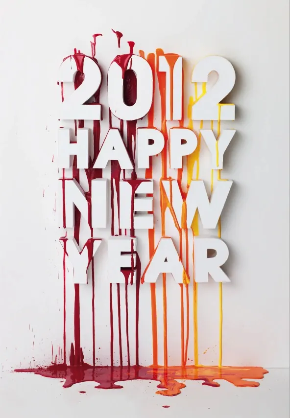 Happy New Year drip typography, display, bold, warm