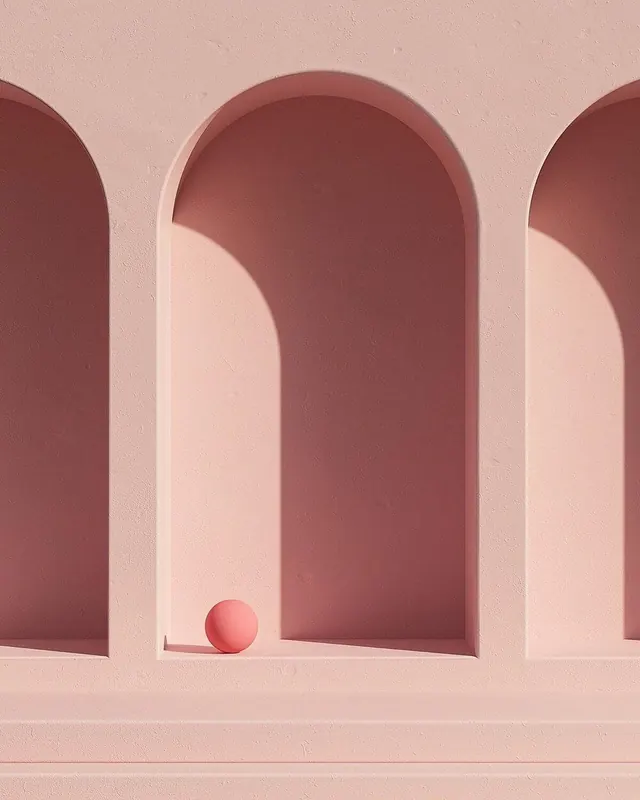Pink Architectural Arches, minimal, 3d-render, muted