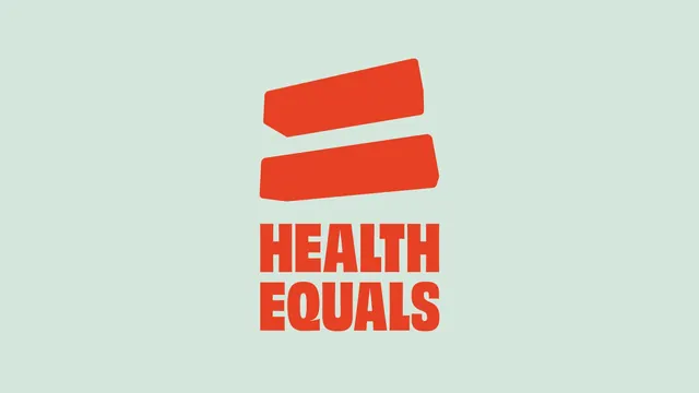 Red stacked bars with equality headline, minimal, geometric, warm