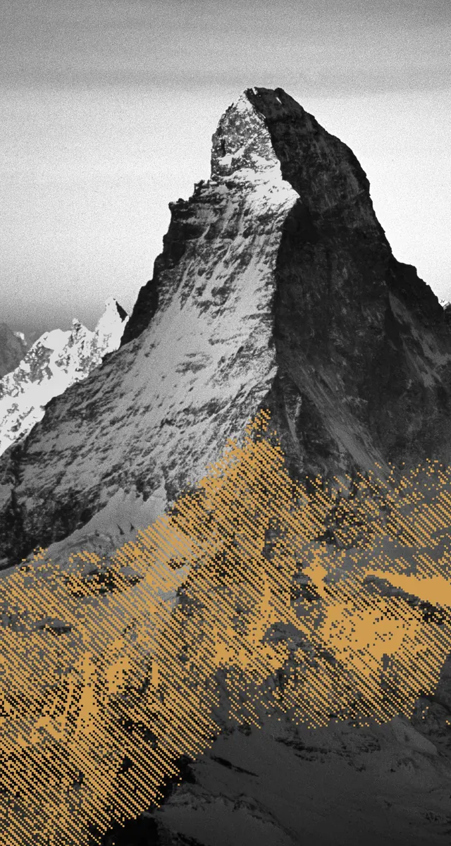 Monochrome mountain with gold overlay, monochrome, abstract, dark