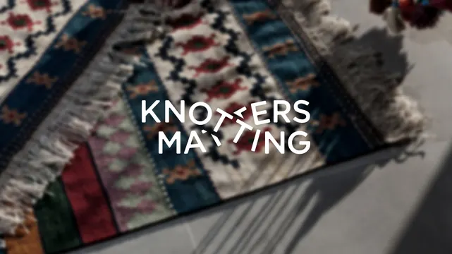 Textile typography overlay: KNOTTERS MATTING, geometric, organic, warm