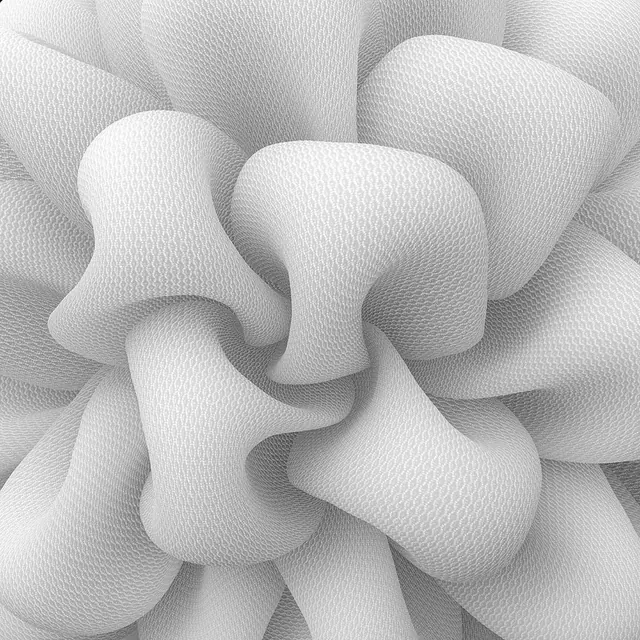 White folded fabric abstract sculpture, 3d-render, abstract, light
