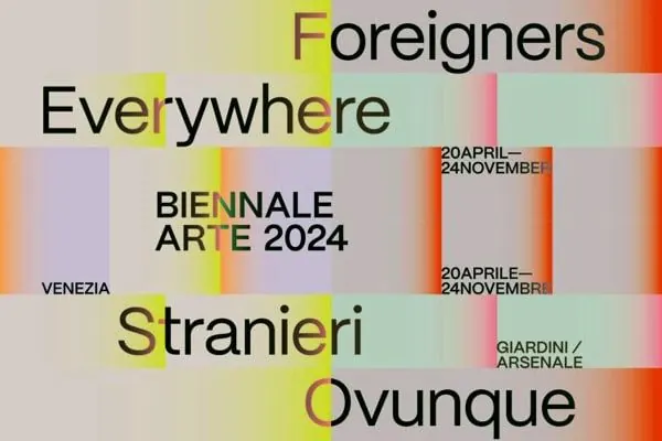 Biennale Arte 2024 Venice exhibition poster, gradient-heavy, abstract, light