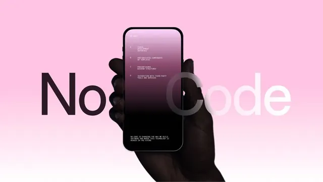 Hand holding smartphone on pink background, minimal, flat, light