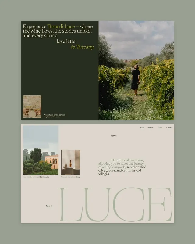 Terra di Luce wine estate website comp, editorial, luxury, muted