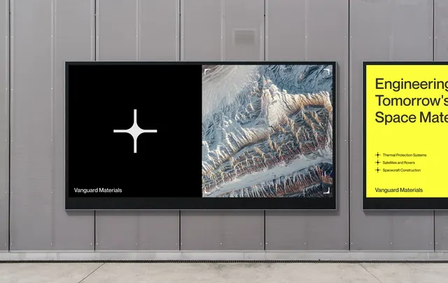 Three-panel display: abstraction, landscape, and callout, minimal, geometric, dark