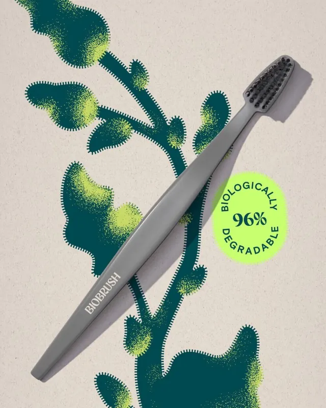 Eco-friendly toothbrush product graphic with organic botanical shapes, minimal, organic, light