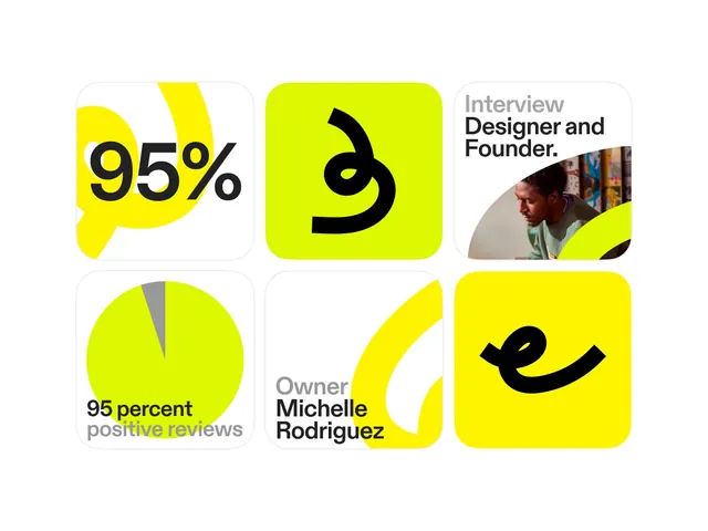 Neon-yellow card grid with metrics and profile, minimal, flat, light