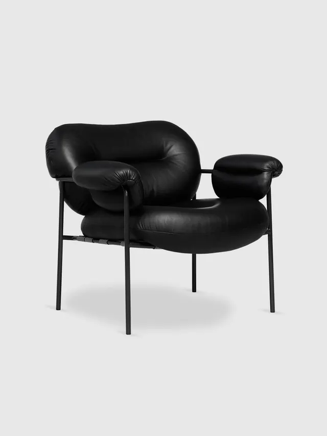Black Leather Lounge Chair, minimal, luxury, monochrome