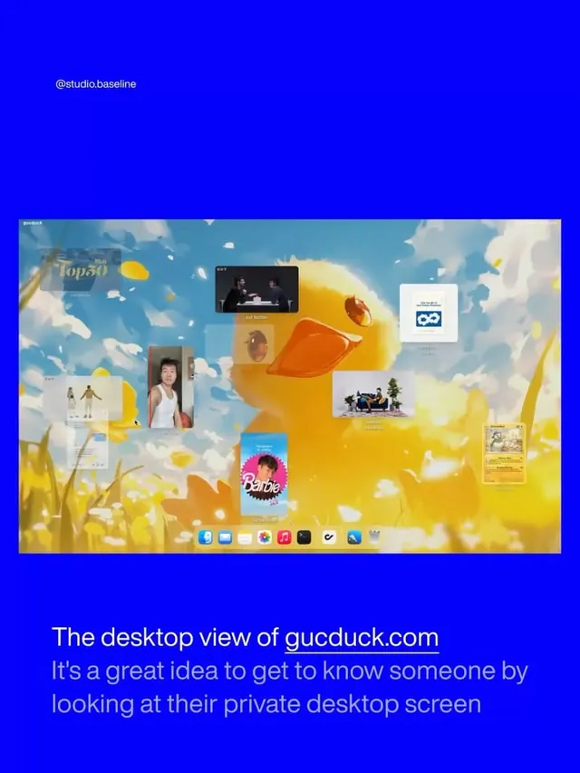 Desktop aesthetic collage with blue frame, illustrated, minimal, cool
