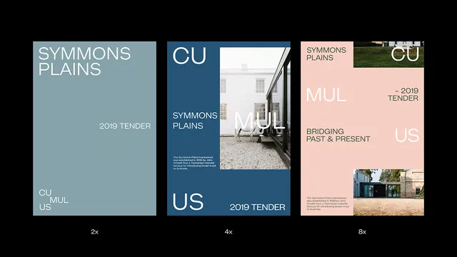 Symmons Plains architectural identity system, minimal, corporate-clean, light