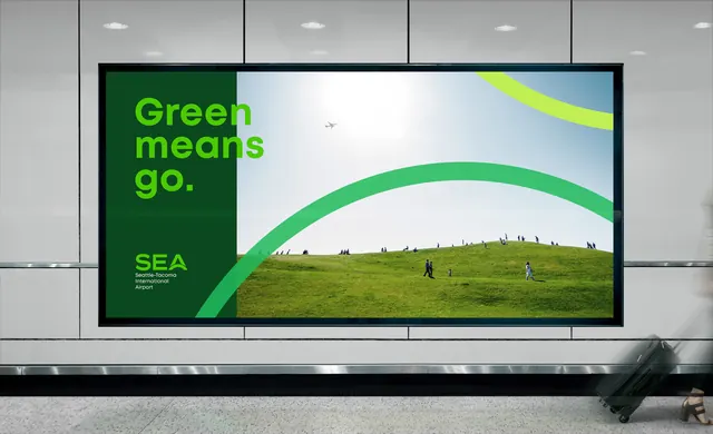 Public campaign billboard with split composition, minimal, corporate-clean, light