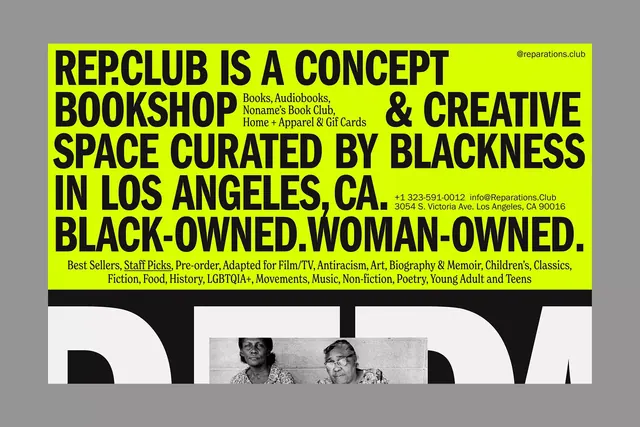Rep.Club Black bookshop neon-yellow poster, brutalist, neo-brutalist, dark
