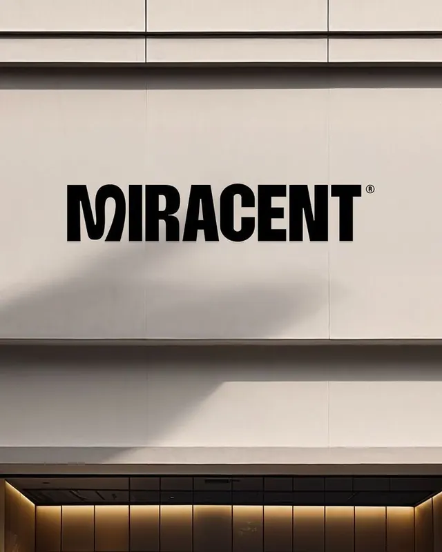High-contrast brand signage with architectural shelving, minimal, corporate-clean, light