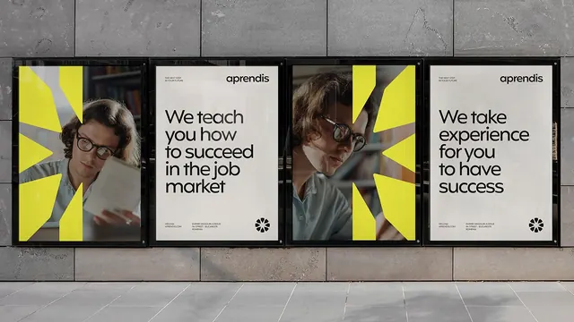 Aprendis education campaign posters, corporate-clean, minimal, light