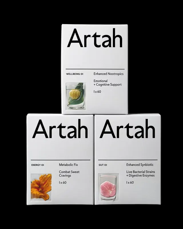 Artah supplement grid packaging, minimal, technical, light