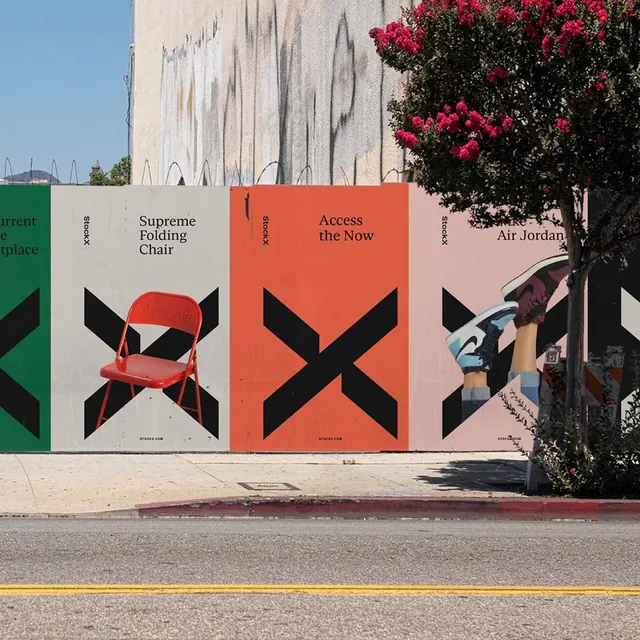 Supreme red X exhibition poster, geometric, vibrant
