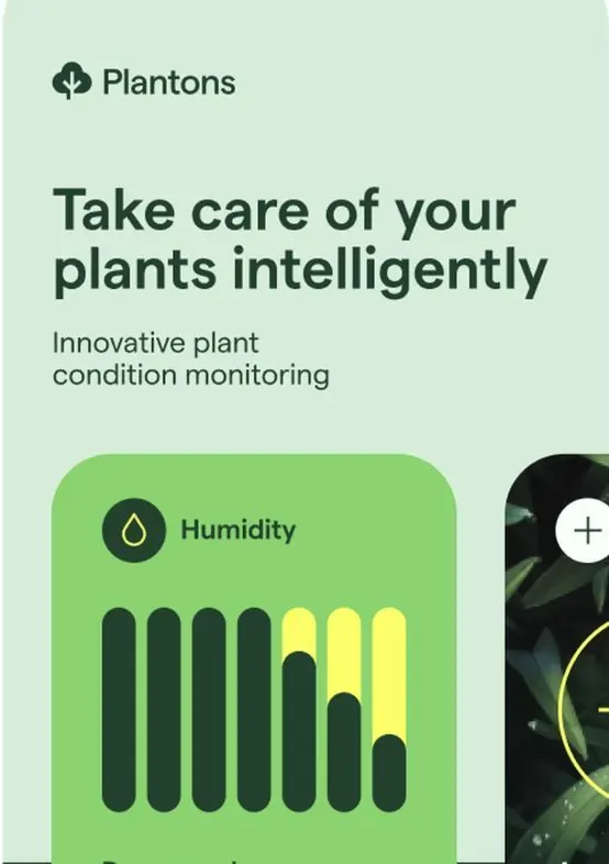Plantons plant monitoring app UI, minimal, organic, muted
