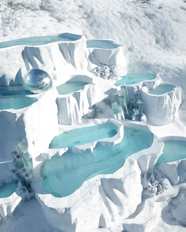 Abstract Snowy Landscape, 3d-render, minimal, light