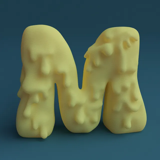 Soft 3D typography: M, U, I letters, 3d-render, display, warm