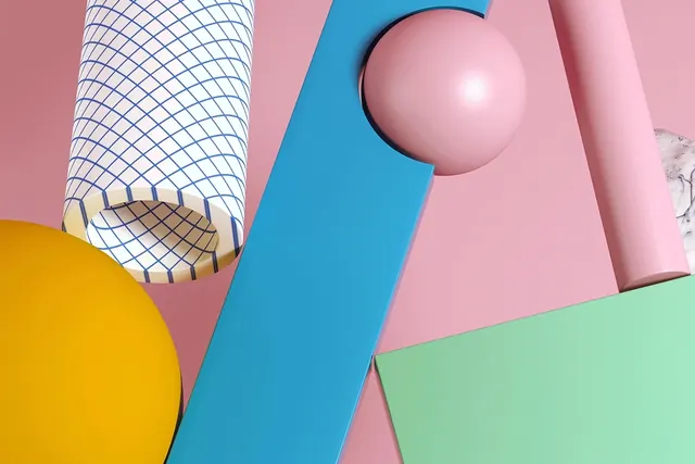 Pastel geometric 3D shapes, minimal, geometric, light
