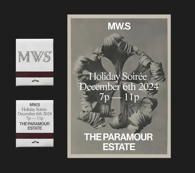 MWS Holiday Soirée Poster, minimal, brutalist, monochrome