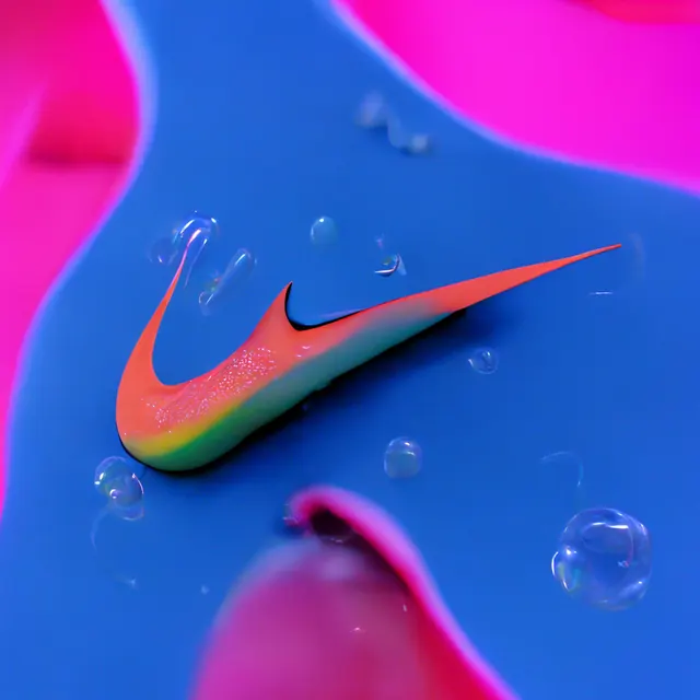 Nike Swoosh with gradient particles, 3d-render, gradient-heavy, vibrant