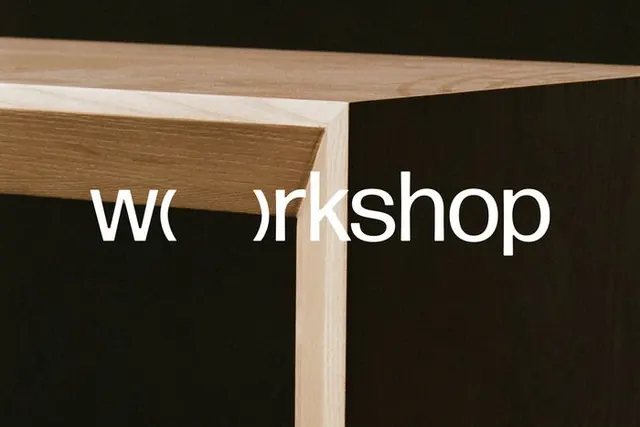 Wood frame architectural composition with overlaid text, minimal, geometric, dark