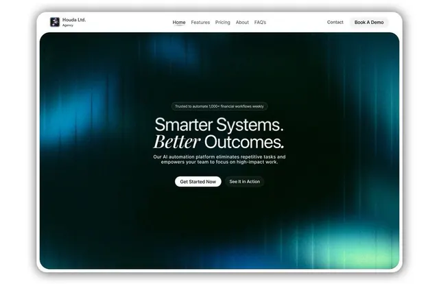 SaaS hero with radiant teal gradient background, gradient-heavy, dark-mode, dark