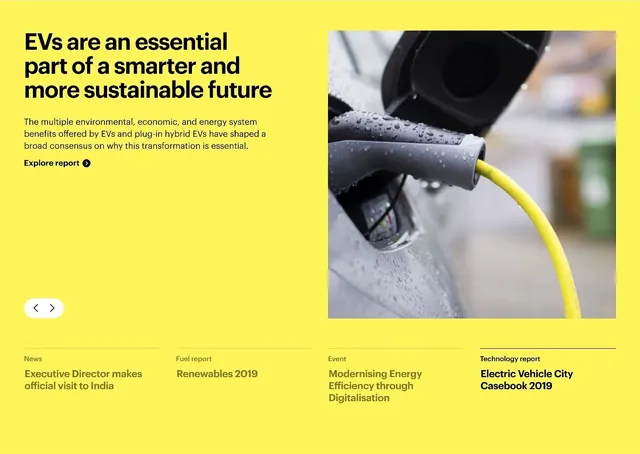 Split-layout EV campaign with bright yellow and product photo, corporate-clean, minimal, vibrant