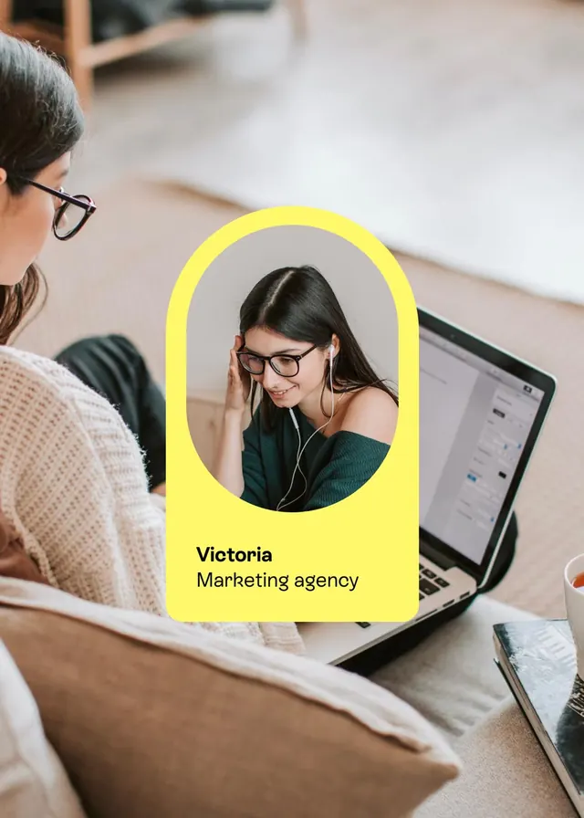 Workspace team card overlay with yellow frame, minimal, corporate-clean, light