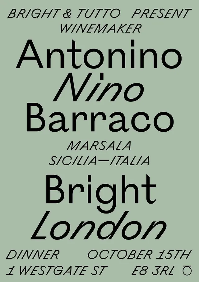 Sage green wine dinner poster with mixed serif-sans headline, minimal, retro, light
