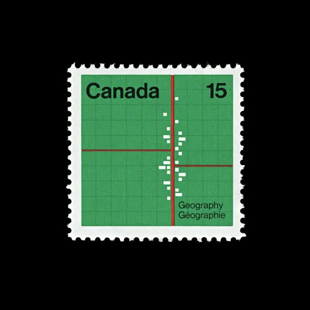 Canada 15 geography postal stamp, geometric, minimal, cool