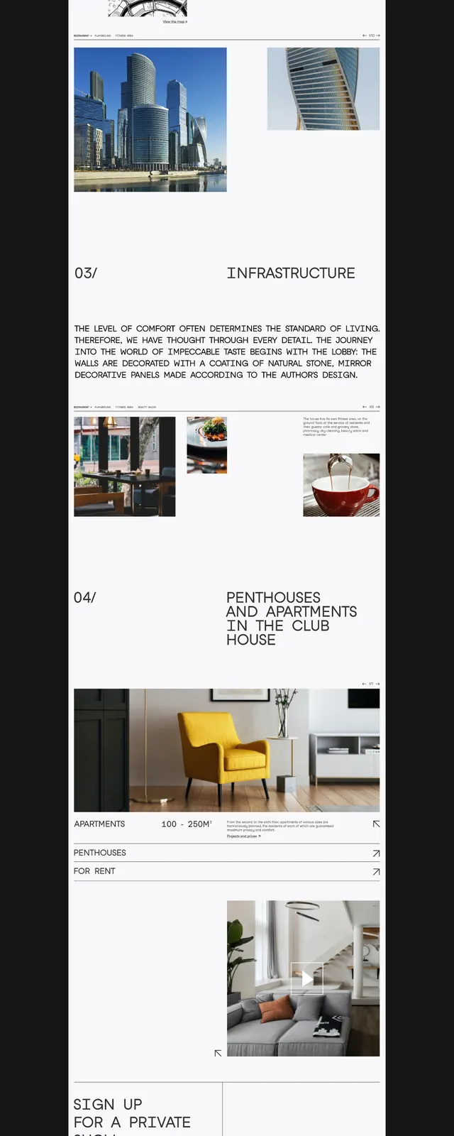 Architecture portfolio grid layout, minimal, corporate-clean, monochrome