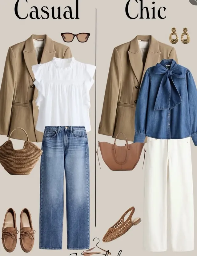 Fashion styling guide: casual and chic outfit pairings, editorial, light-mode, muted