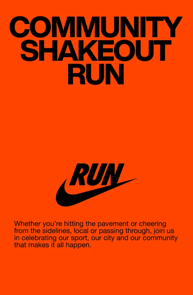 Community Shakeout Run poster, playful, minimal, vibrant
