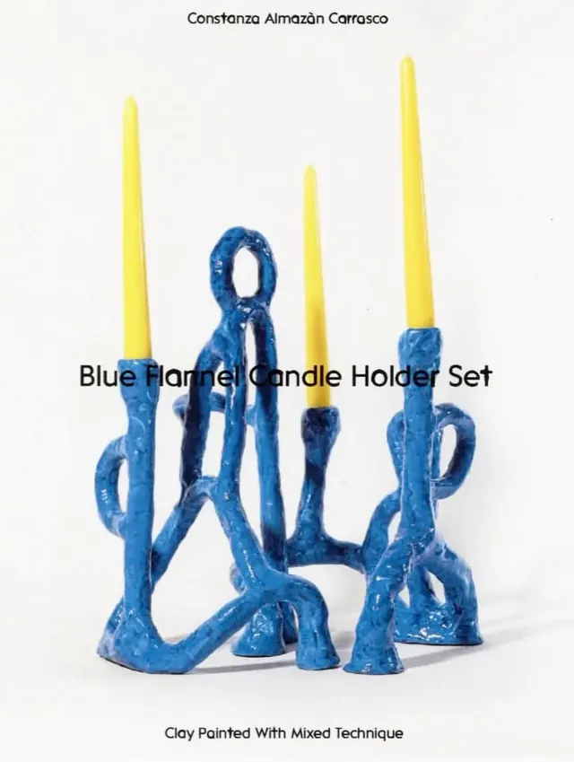 Blue sculptural candle holder set, organic, abstract, light