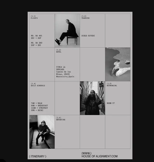 Editorial grid with monochrome photography, editorial, minimal, monochrome