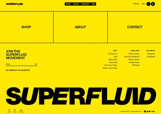 Superfluid neon-yellow grid footer, minimal, corporate-clean, dark