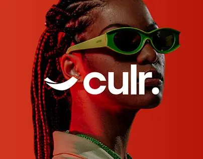 Neon sunglasses and profile portrait with wordmark brand, minimal, photographic, vibrant