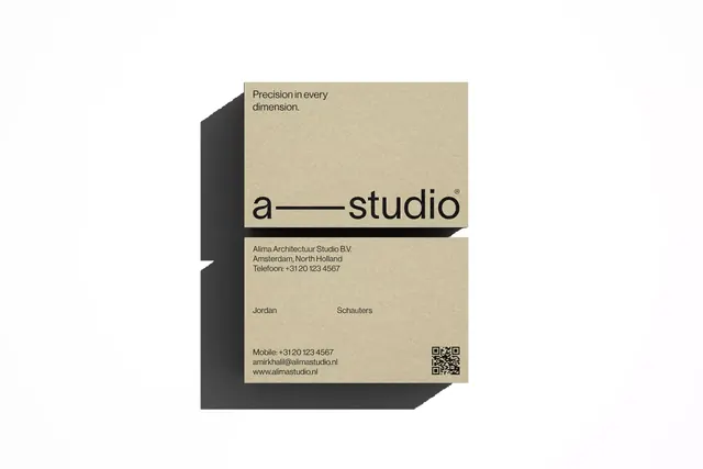 Business card with isometric 3D shadow effect, minimal, corporate-clean, light