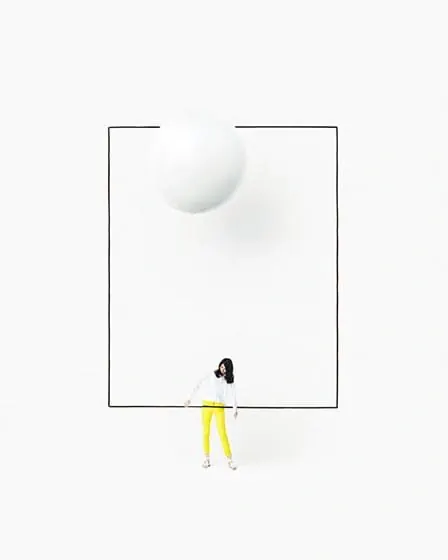 Minimalist Figure and Sphere Composition, minimal, geometric, monochrome