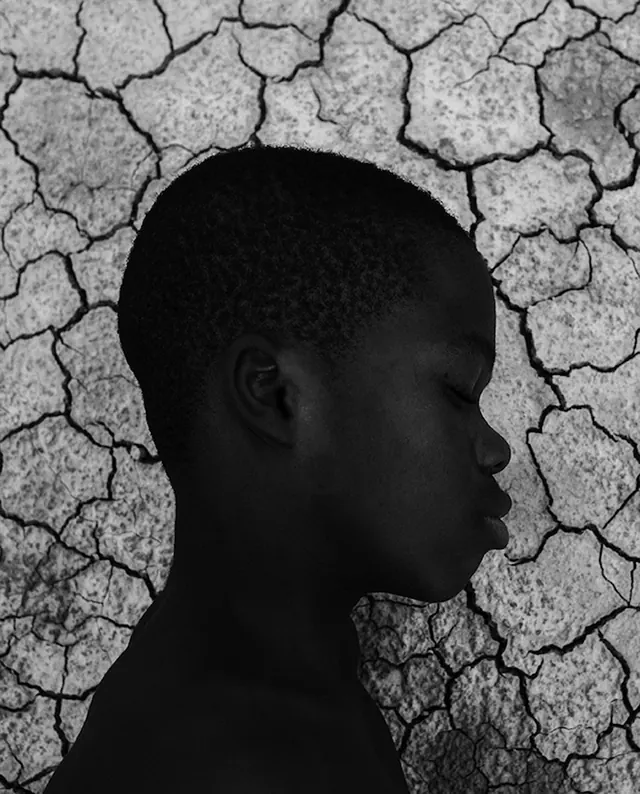Monochrome Portrait with Cracked Texture, monochrome, brutalist, monochrome