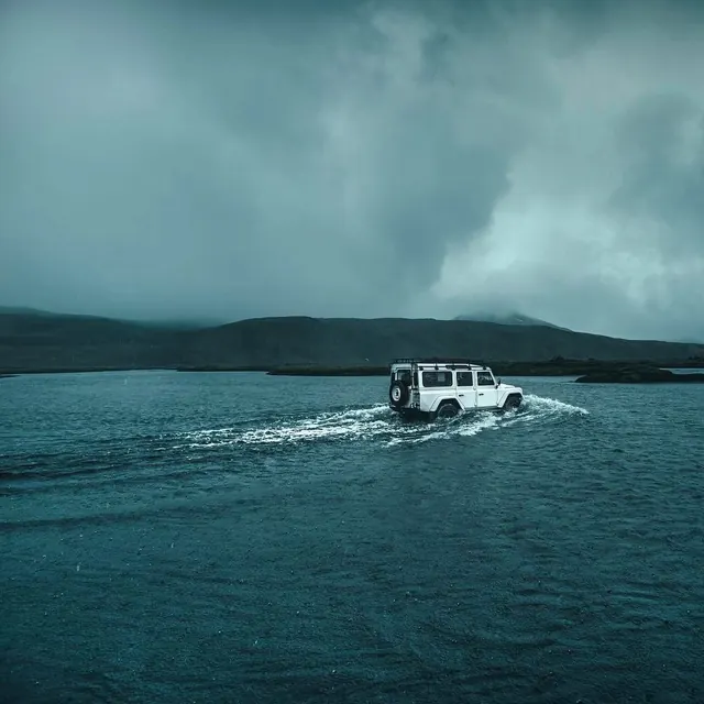 Van on Water, photographic, minimal, dark