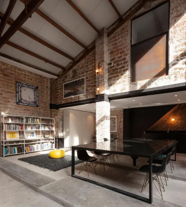 Industrial Loft Interior, minimal, light-mode, warm