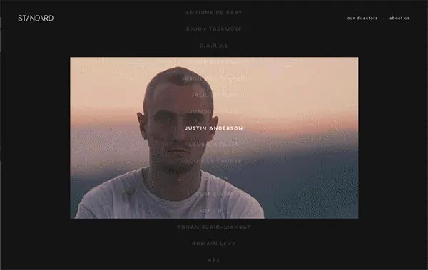 Minimalist cast list with gradient hero image, dark-mode, minimal, dark