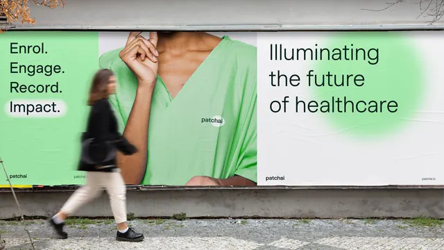 Healthcare billboard with figure and soft green, minimal, corporate-clean, light