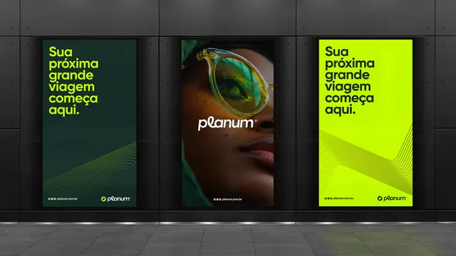 Neon yellow and teal triptych poster system, minimal, corporate-clean, dark