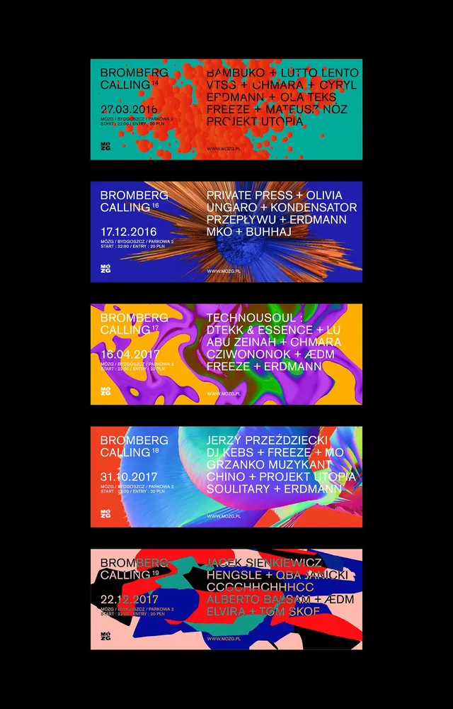 Bromberg Calling event poster series, abstract, geometric, vibrant